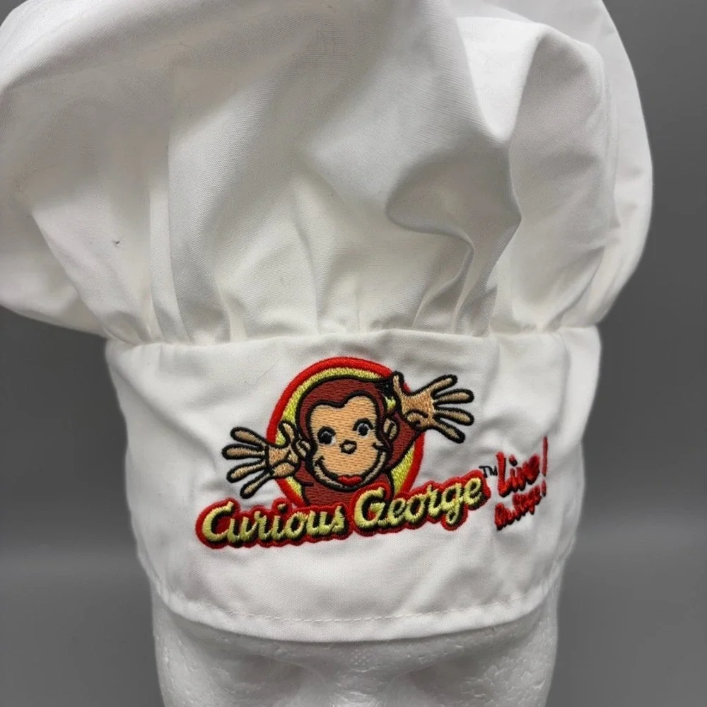 Curious George Live! Chef Hat Kids OS White Embroidered Costume Play Accessory